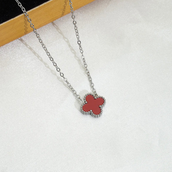 Mother Shell Titanium Steel 18K Gold Plated Elegant Lady Plating Four Leaf Clover Bracelets Necklace