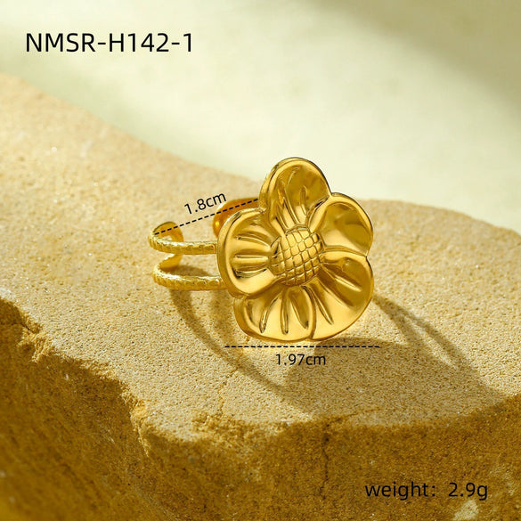 Mouth Ring Titanium Steel Light Luxury Style Electroplating Flower Vein Women's