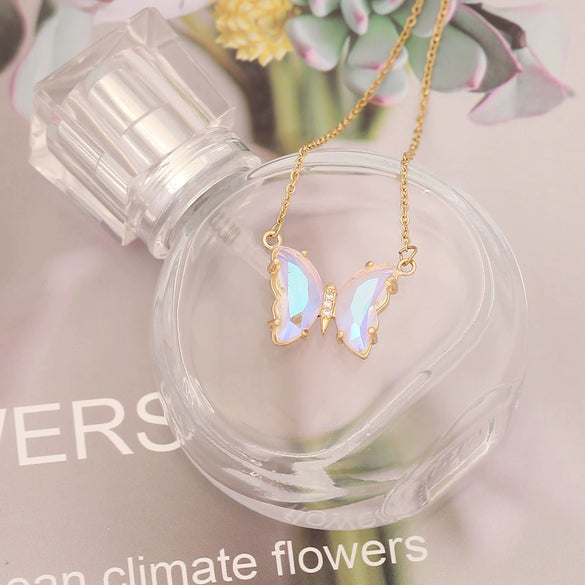Multi Color Gradient Butterfly Stainless Steel And Copper Necklace With Electroplating Treatment