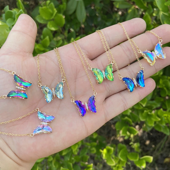 Multi Color Gradient Butterfly Stainless Steel And Copper Necklace With Electroplating Treatment