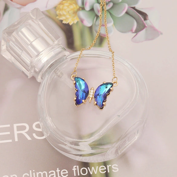 Multi Color Gradient Butterfly Stainless Steel And Copper Necklace With Electroplating Treatment