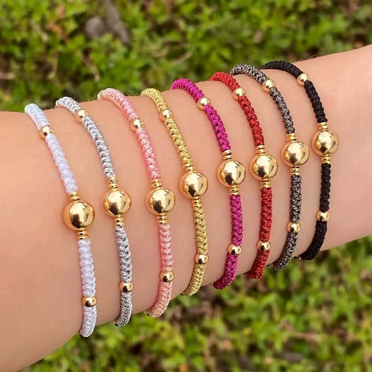 Multi Color Hand Woven Beaded Metal Bracelet For Women With 18K Copper Gold Plated Beads