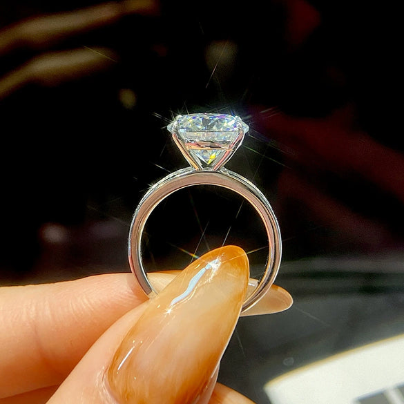 Multi Color Moissanite Classic 4 Claw Double Row Ring In 925 Sterling Silver With Geometric Pattern For Women Electroplated