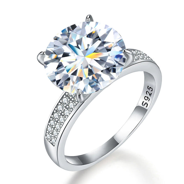 Multi Color Moissanite Classic 4 Claw Double Row Ring In 925 Sterling Silver With Geometric Pattern For Women Electroplated