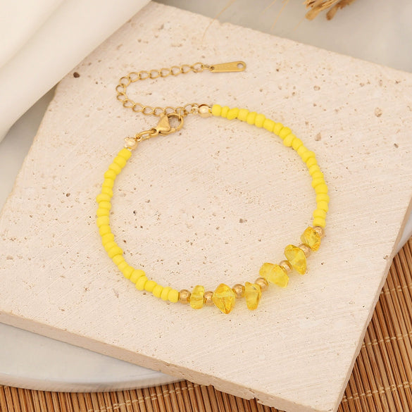 Multi Color Natural Stone Bohemian Rice Beads Handmade Rhombus Shaped Bracelet