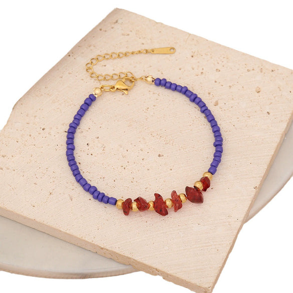 Multi Color Natural Stone Bohemian Rice Beads Handmade Rhombus Shaped Bracelet