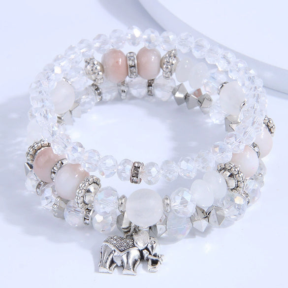 Multi Layer Bracelet With Metal Elephant Pendant And Glass Beads Alloy Material