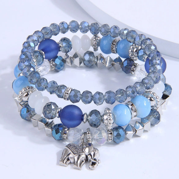Multi Layer Bracelet With Metal Elephant Pendant And Glass Beads Alloy Material
