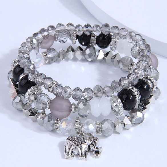 Multi Layer Bracelet With Metal Elephant Pendant And Glass Beads Alloy Material