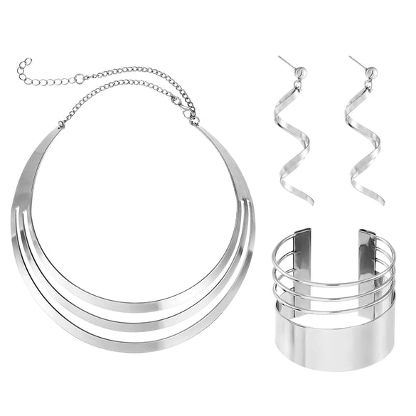 Multi Layer Collar Bracelet Earrings Jewelry Suit For Women Alloy Electroplated With O Word Chain