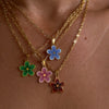 Multi Layer Drop Oil Flower Pendant Necklace In Titanium Steel With 18K True Gold Electroplated Paperclip Chain