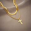 Multi Layer Female Clavicle Chain Necklace In Titanium Steel With Cross Design And Electroplating Treatment