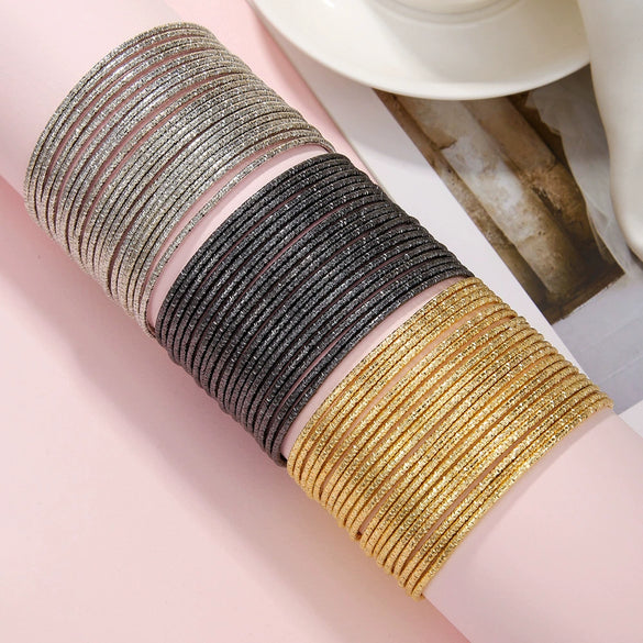 Multi Layer Stacked Geometric Metal Alloy Iron Electroplated Unisex Bracelet Set