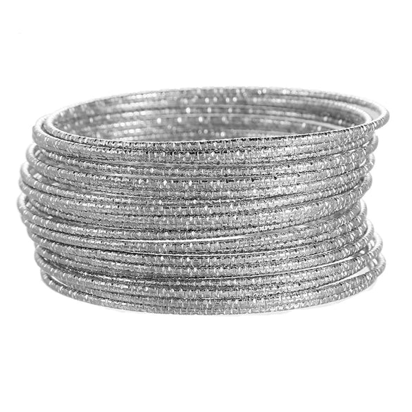 Multi Layer Stacked Geometric Metal Alloy Iron Electroplated Unisex Bracelet Set
