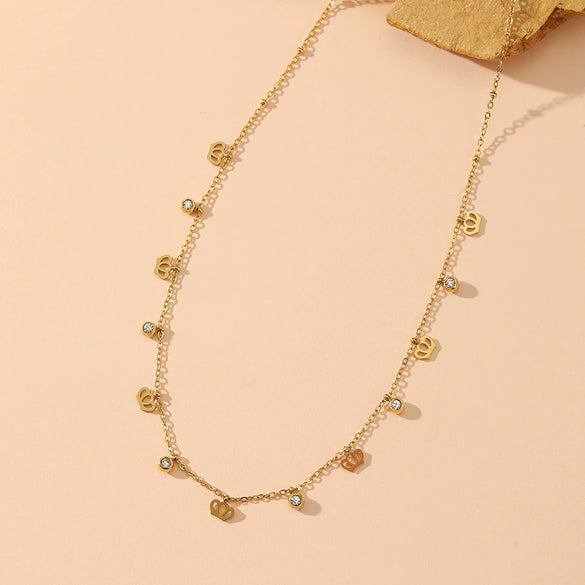 Multi Pendant Women's Necklace In Titanium Steel With Four Leaf Clover Love Star Moon Devil's Eye And Geometric Patterns