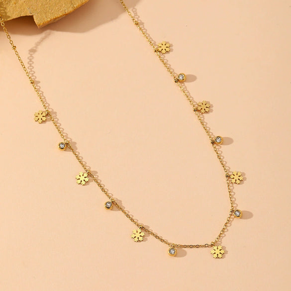 Multi Pendant Women's Necklace In Titanium Steel With Four Leaf Clover Love Star Moon Devil's Eye And Geometric Patterns