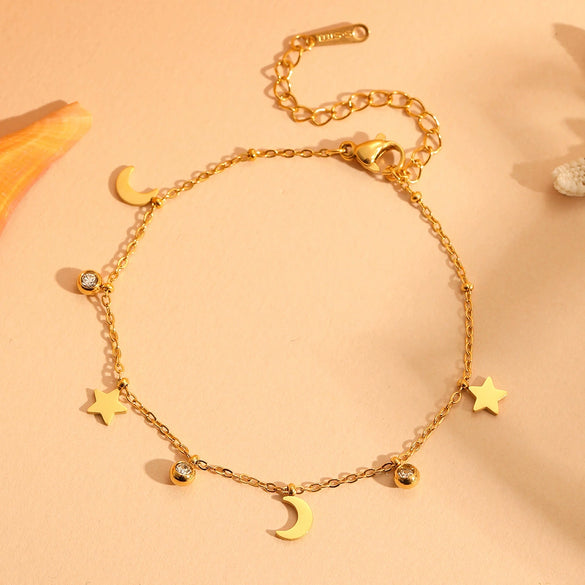 Multi Pendant Women's Necklace In Titanium Steel With Four Leaf Clover Love Star Moon Devil's Eye And Geometric Patterns