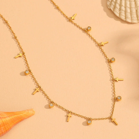 Multi Pendant Women's Necklace In Titanium Steel With Four Leaf Clover Love Star Moon Devil's Eye And Geometric Patterns