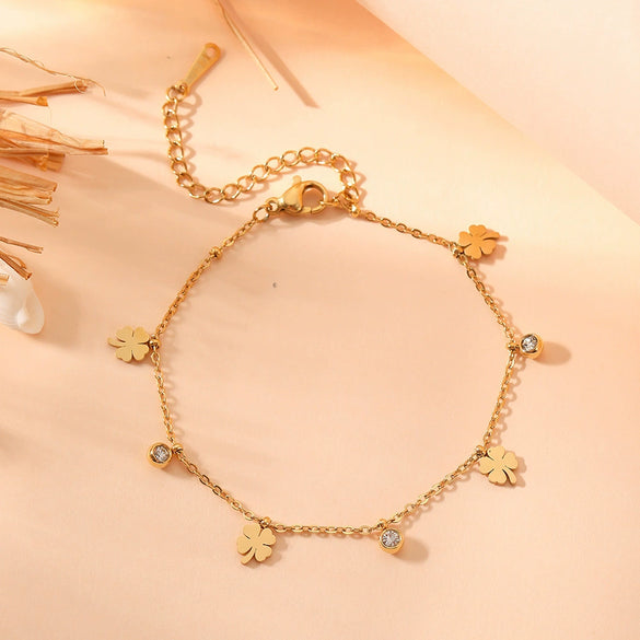 Multi Pendant Women's Necklace In Titanium Steel With Four Leaf Clover Love Star Moon Devil's Eye And Geometric Patterns