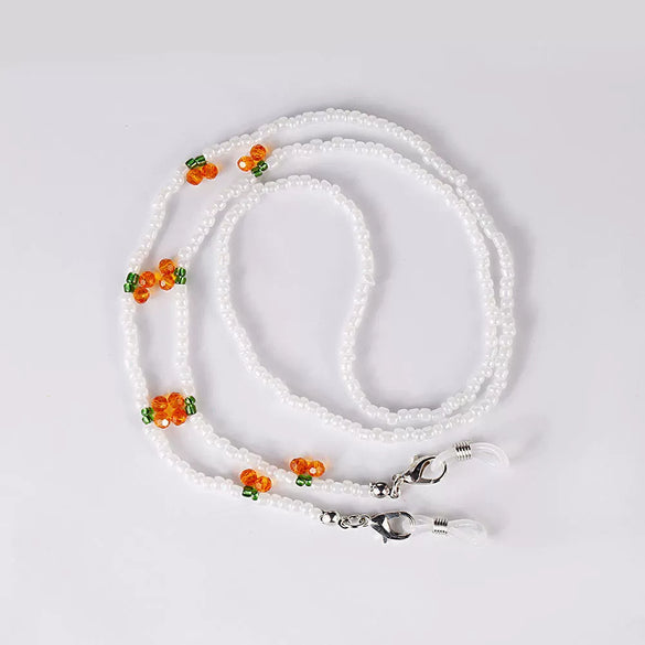 Multi Purpose Crystal Cherry Glass Beaded Pearl Mask Chain Anti Lost Hanging Chain In Fairy Style