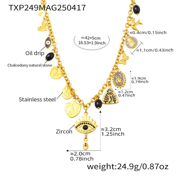 Multiaccessory Necklace Bracelet 316L Stainless Steel Furnace Vacuum Plated With Devil's Eye Pattern In Colorful Style