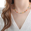 Multicolor Daisy Flower Drop Peach Heart Light Luxury Fashion Jewelry Set With Titanium Steel Stud Earrings And Necklace Gold Plated