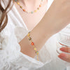Multicolor Daisy Flower Drop Peach Heart Light Luxury Fashion Jewelry Set With Titanium Steel Stud Earrings And Necklace Gold Plated