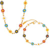 Multicolor Daisy Flower Drop Peach Heart Light Luxury Fashion Jewelry Set With Titanium Steel Stud Earrings And Necklace Gold Plated