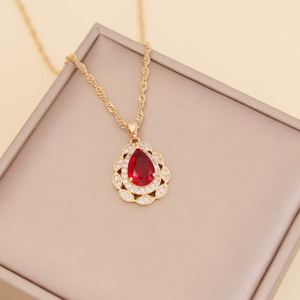 Multicolor Full Diamond Water Drop Women's Necklace With Water Wave Chain Made Of Glass Glaze And Artificial Crystal