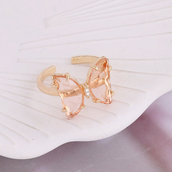 Multicolor Glass Butterfly Ring For Women Copper Electroplated Creative Jewelry