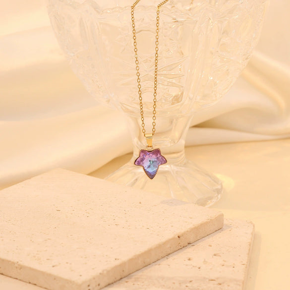 Multicolor Maple Leaf Pendant Fashion Stainless Steel Clavicle Chain Necklace