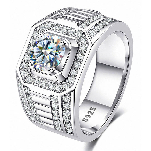 Multicolor Moissanite Full Diamond Four Claw Men's And Women's Ring In 925 Silver With Geometric Styling And Electroplating