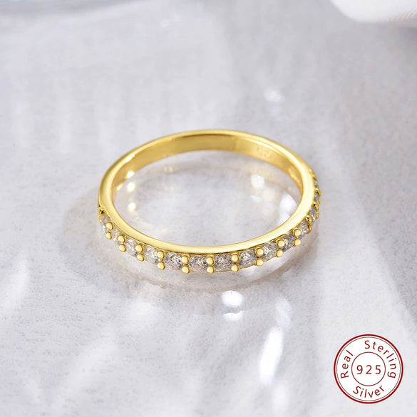 Multicolor Moissanite Oneline Single Row Round Stacked Simple Sterling Silver Ring With Geometric Design And Electroplating