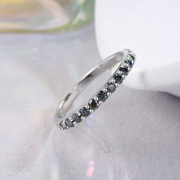Multicolor Moissanite Oneline Single Row Round Stacked Simple Sterling Silver Ring With Geometric Design And Electroplating