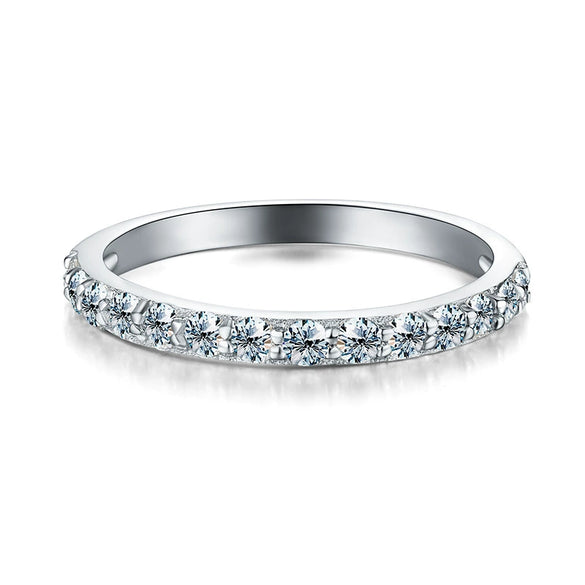 Multicolor Moissanite Oneline Single Row Round Stacked Simple Sterling Silver Ring With Geometric Design And Electroplating