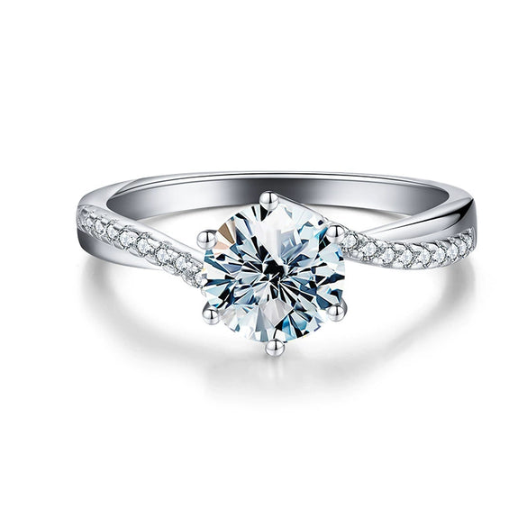 Multicolor Moissanite Twisted Arm Classic Sixclaw Ring For Women In 925 Silver With Geometric Design And Electroplating