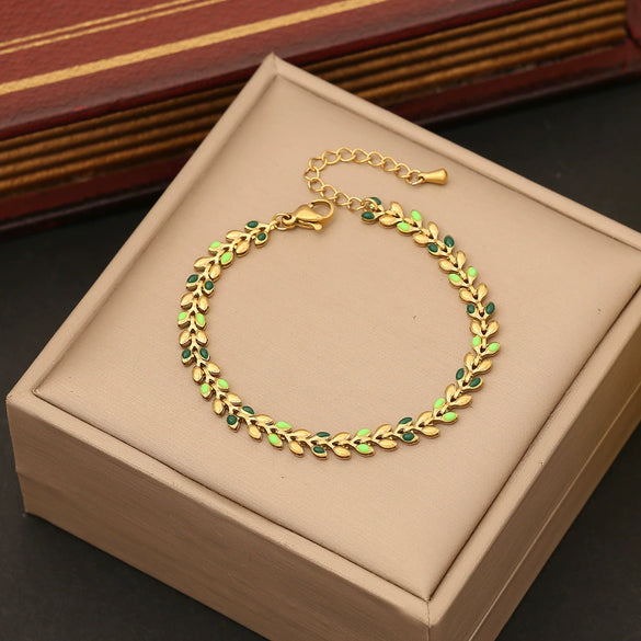 Multicolor Oil Dropping Wheat Bracelet For Women Stainless Steel Jewelry With Dripping Oil Treatment