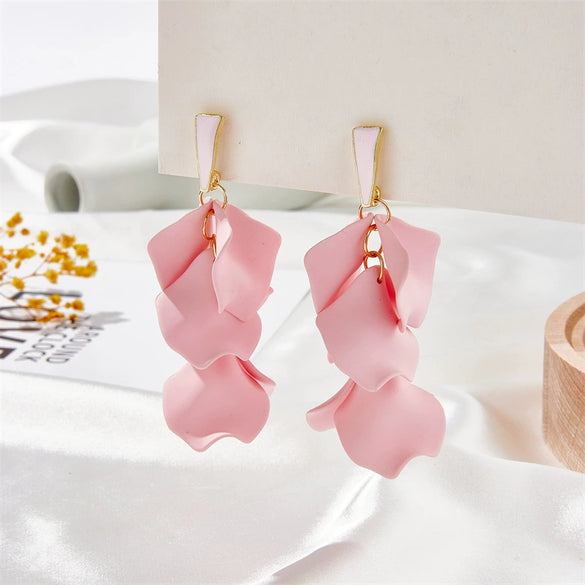 Multicolor Petal Leaf Tassel Long Earrings For Women Acrylic Baking Paint