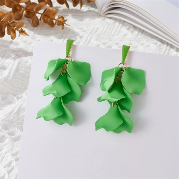 Multicolor Petal Leaf Tassel Long Earrings For Women Acrylic Baking Paint