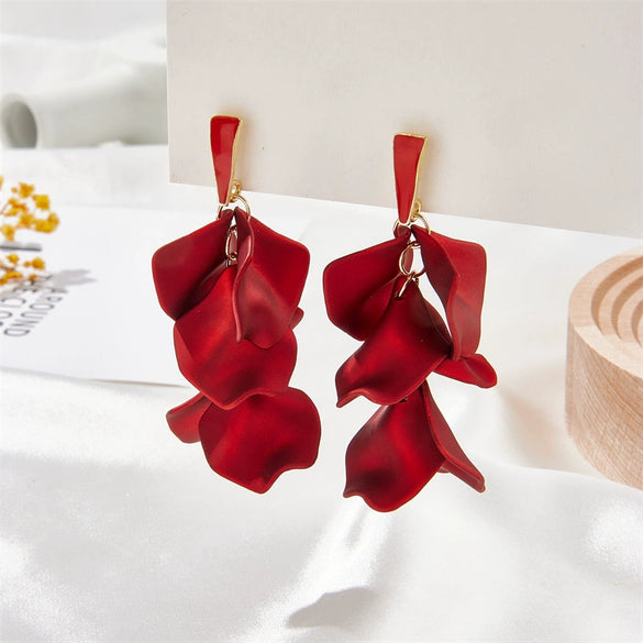 Multicolor Petal Leaf Tassel Long Earrings For Women Acrylic Baking Paint