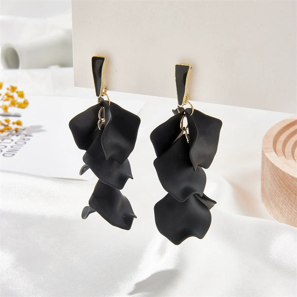 Multicolor Petal Leaf Tassel Long Earrings For Women Acrylic Baking Paint