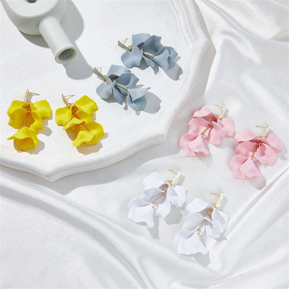 Multicolor Petal Leaf Tassel Long Earrings For Women Acrylic Baking Paint