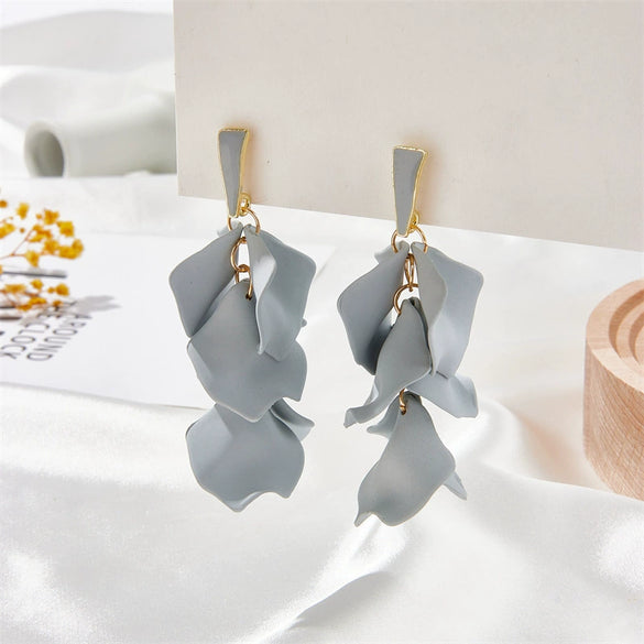 Multicolor Petal Leaf Tassel Long Earrings For Women Acrylic Baking Paint