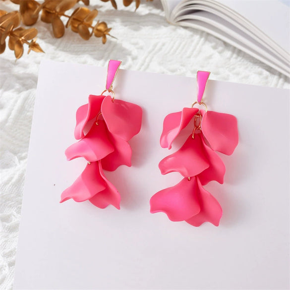 Multicolor Petal Leaf Tassel Long Earrings For Women Acrylic Baking Paint