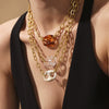 Multicolor Resin Pig Nose Oshaped Clavicle Necklace In Stainless Steel With Geometric Pattern And Electroplating For Women