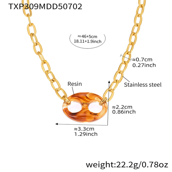 Multicolor Resin Pig Nose Oshaped Clavicle Necklace In Stainless Steel With Geometric Pattern And Electroplating For Women