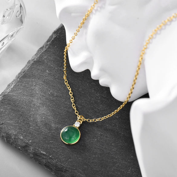 Multicolor Round Gem Ochain Necklace Plated With Real Gold Geometric Style