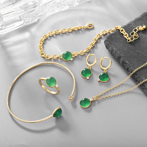 Multicolor Round Gem Ochain Necklace Plated With Real Gold Geometric Style