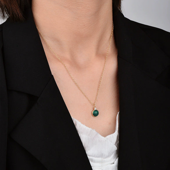 Multicolor Round Gem Ochain Necklace Plated With Real Gold Geometric Style