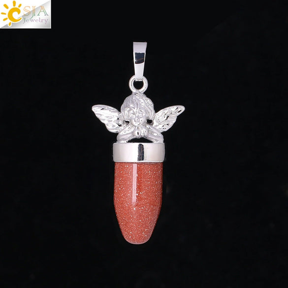Multicolor Simple Bullet Shape Natural Stone Crystal Alloy Accessories Minimalist Pendant Necklace Jewelry